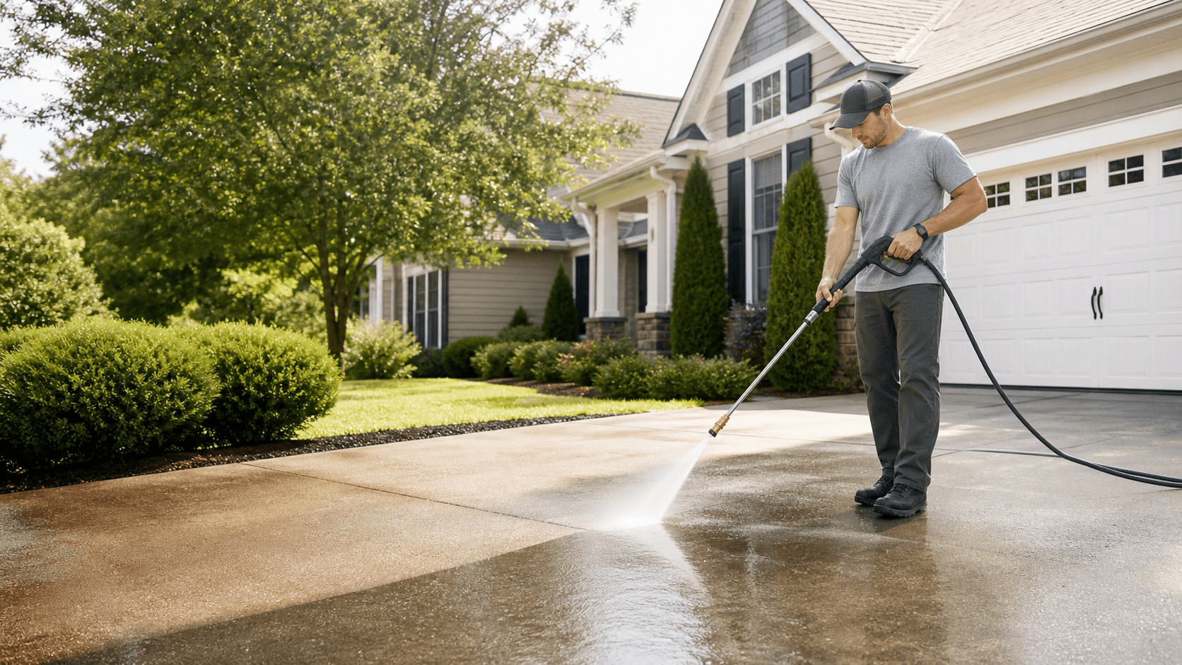 Pressure washing concrete driveway in Knoxville Tennessee